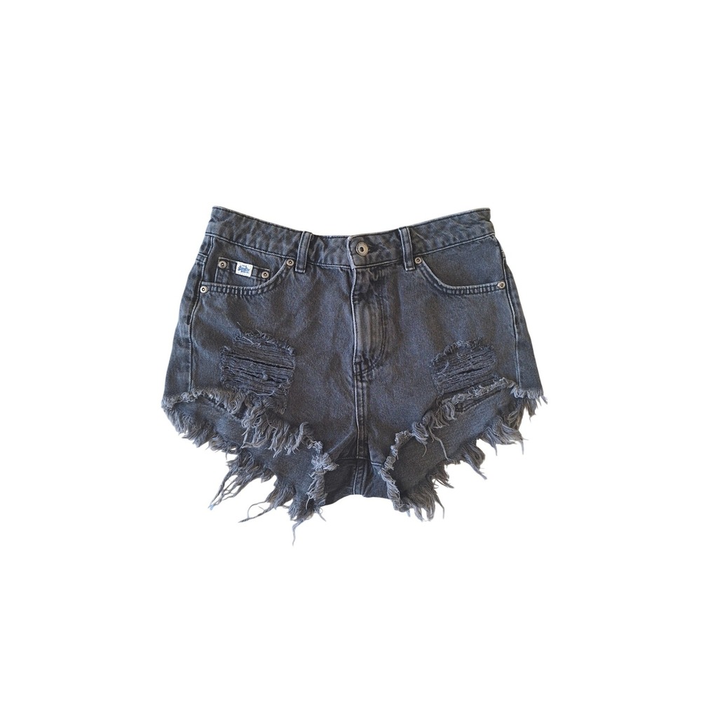 Superdry Vintage Goods Distressed Shorts Black Grey Frayed Cut-Offs Size 27